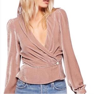 Reformation Blush Pink Velvet Anastasia Wrap Top